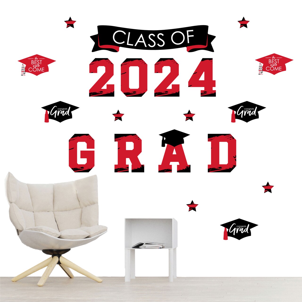 Big Dot of Happiness Red Class of 2024 Graduation Party Wall Decals Set of 20